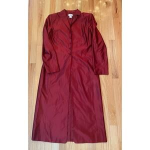 100% Silk Cranberry Duster, Jacket, Long Overcoat, Size 6